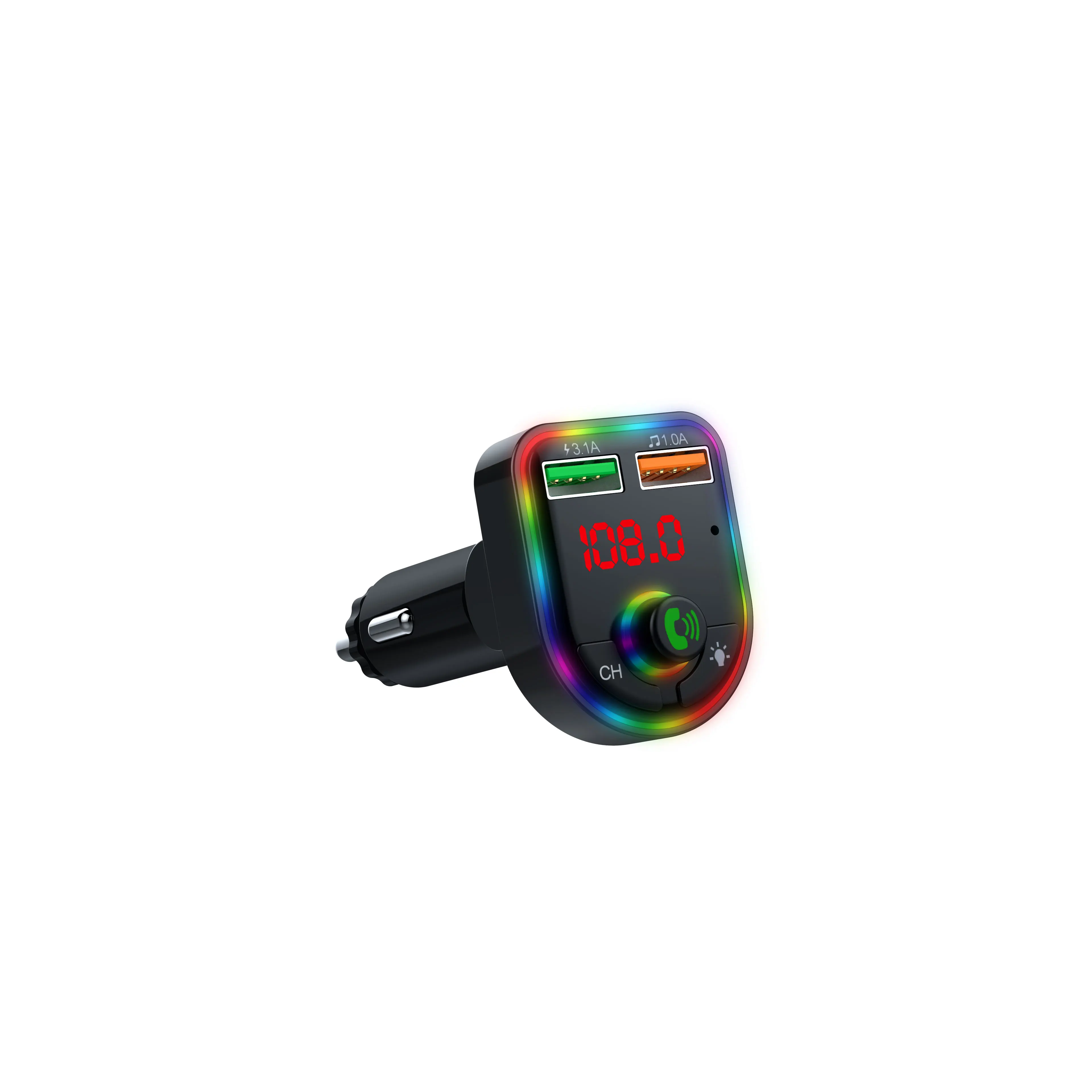 Hot Sale Wireless Auto Car Kit Dual Port Charging Colorful Atmosphere Lights Car Mp3 Fm BT Transmitter