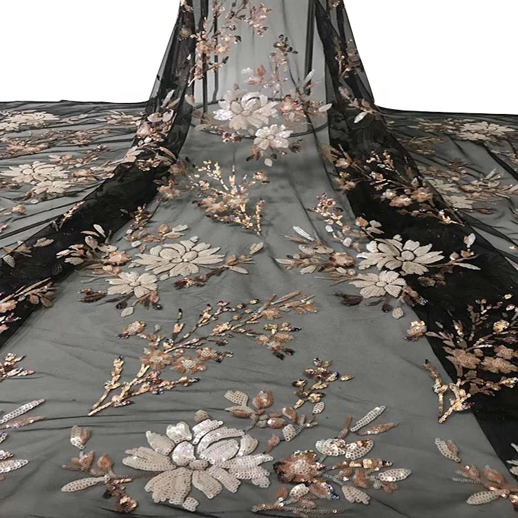 Material women African sequin embroidery dot mesh sequence 3D applique lace fabric