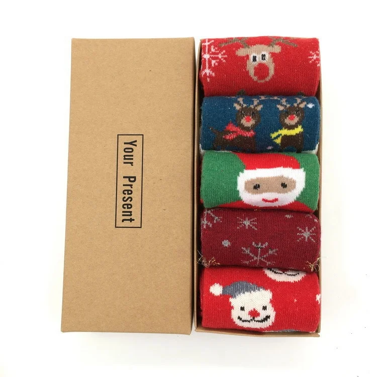 Wholesale 5 pair one box Christmas Socks Women Warm Xmas Thick Winter Wool Socks