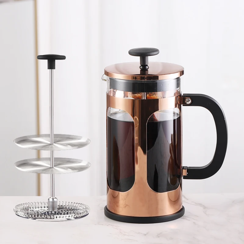 Best Selling Rose Gold Color Coffee Press LFGB Certification Heat-resistant Glass  French Press Coffee Maker