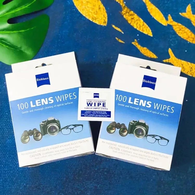 Biokleen Custom logo Disposable Anti Fog Lens Wipes Camera Protector Glass Lens Cleaning Wet Wipes