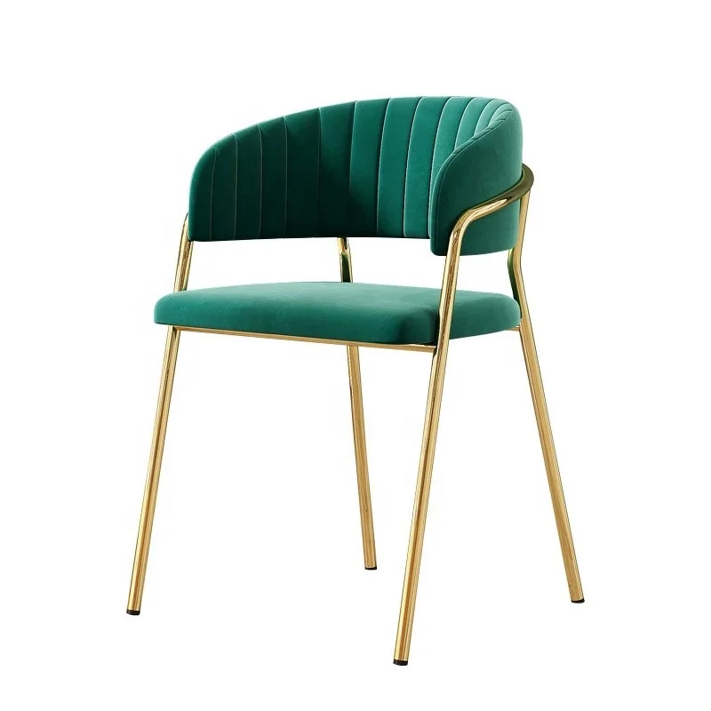 INS style Nordic Gold-Plated Metal Dining Chair Electric with Flannelette Design for Coffee Bar Reception Living Room Hotel Use