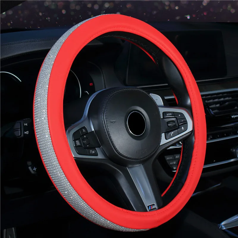 Crystal Rhinestone Bling bling Steering Wheel Cover 15 inch for Women PU Leather Many Different Colour Options