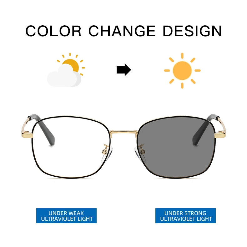 photochromic gafas de sol para mujer gold metal rectangle retro glasses frames optical oculos de grau latest eyeglass frames men