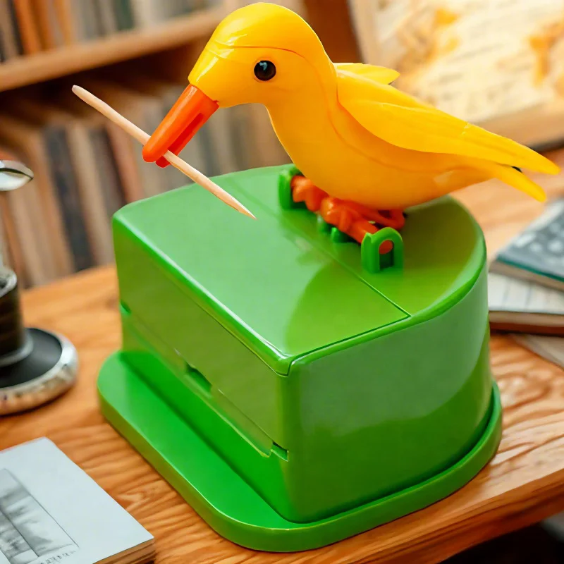 2024 FASHION Automatic Storage Toothpick Dispenser Dinning Table Decor Press Type Toothpick Holder Bird Shape Toothpick Box Bird