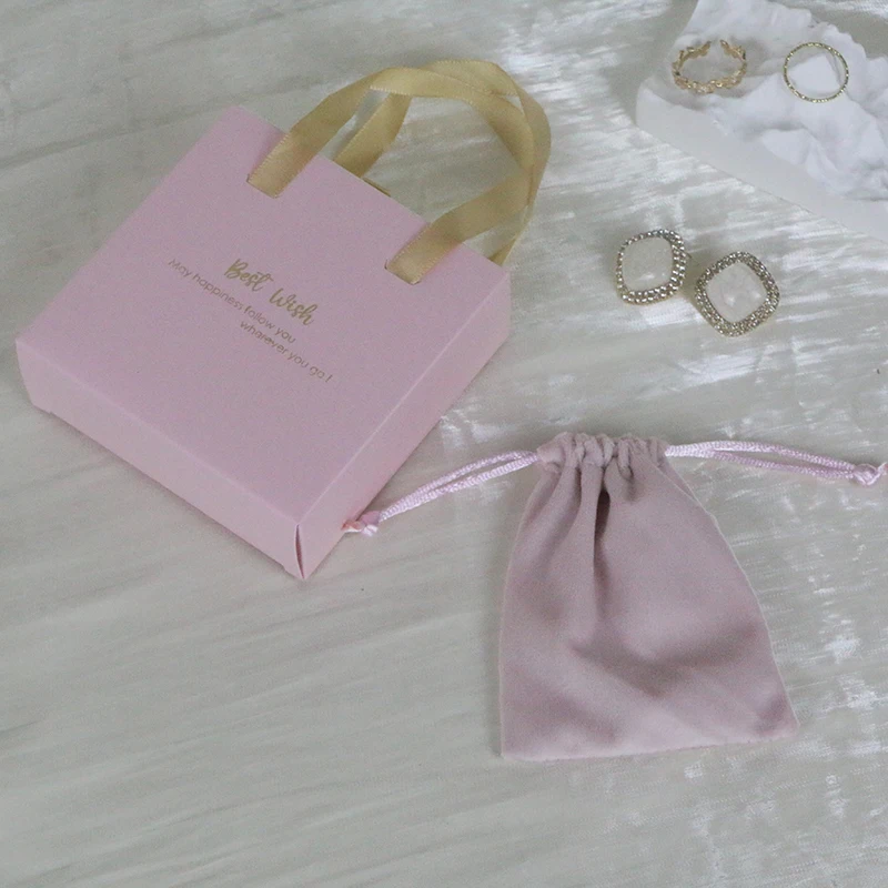 Wholesale Green Custom Logo Jewelry drawstring Pouch Cardboard One Set Jewelry Box Set