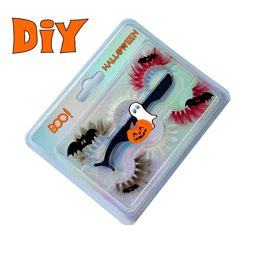 DIY Halloween Lashes Cute Brown Blue Full Strip Eyelashes Colored 2024 Halloween Colors Mink Lash Kit