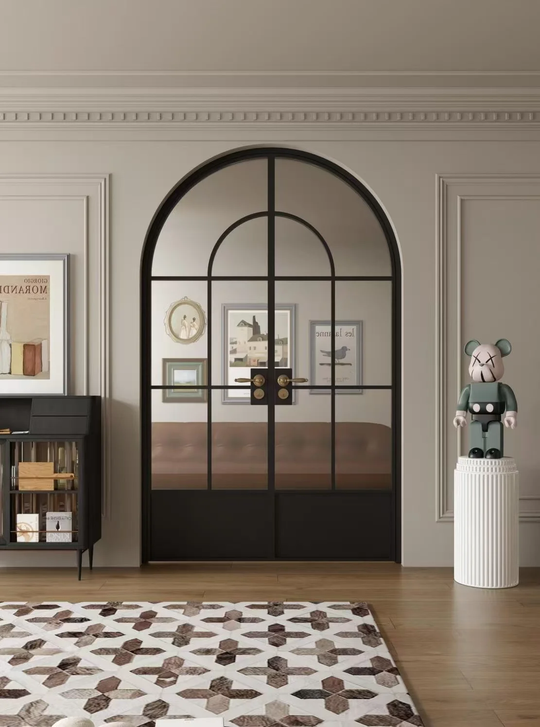 Modern French style aluminum alloy retro double arched door