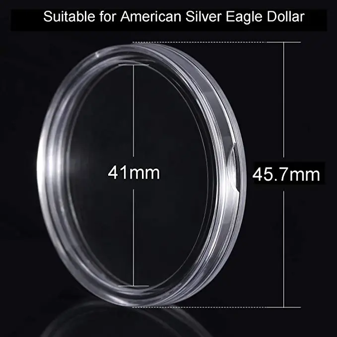 Factory supply low MOQ customized design clear round acrylic coin capsules storage box 39mm coin capsules