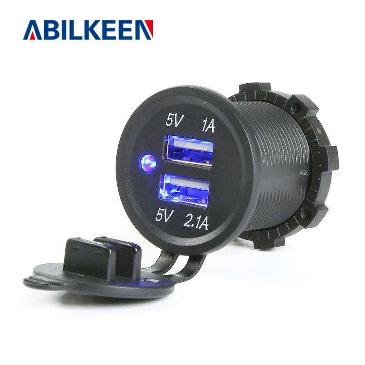 Good quality 12 to 24V Dual 2.1A 1A Outlet Dual Led Light Excellent Blue Red Auto Dual Port USB Socket 12v car usb socket