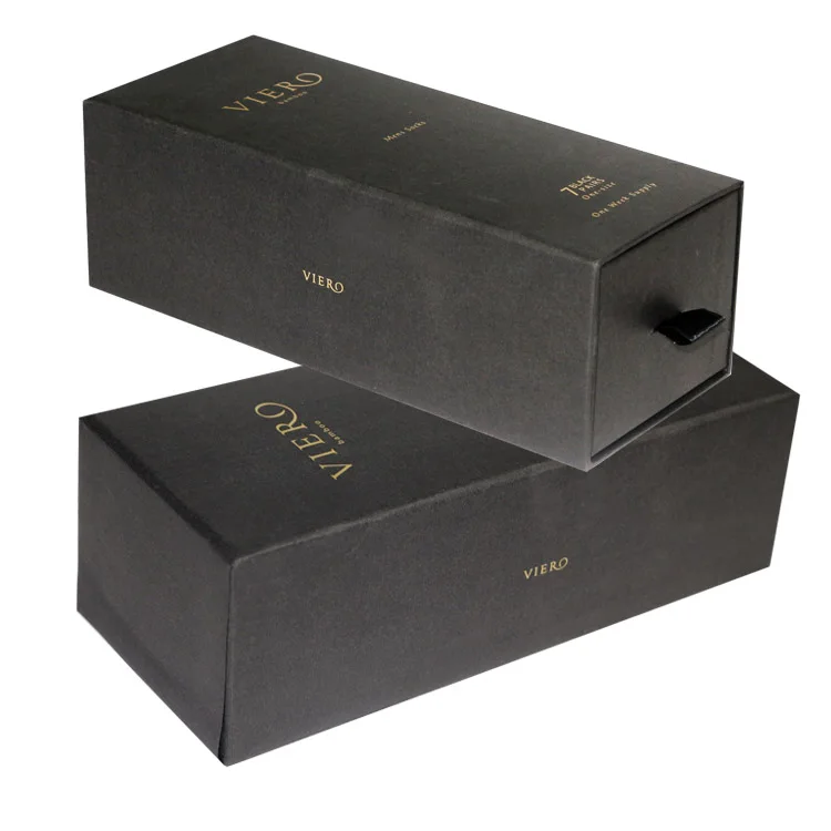 Eco-friendly Luxury Black Rectangle Drawer Box Cloth Dress Sock Packaging Paper Woman Wig Hair Extension Storage Boxes Packaging