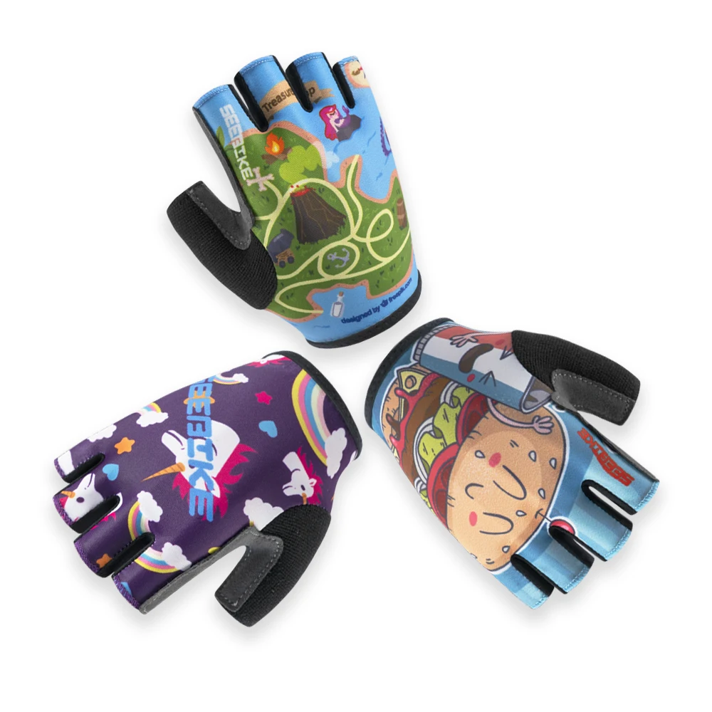 2025 New Launched Custom Sublimation Printed OEM Kids Bike Gloves Summer Quick Dry Durable Children Riding Gloves