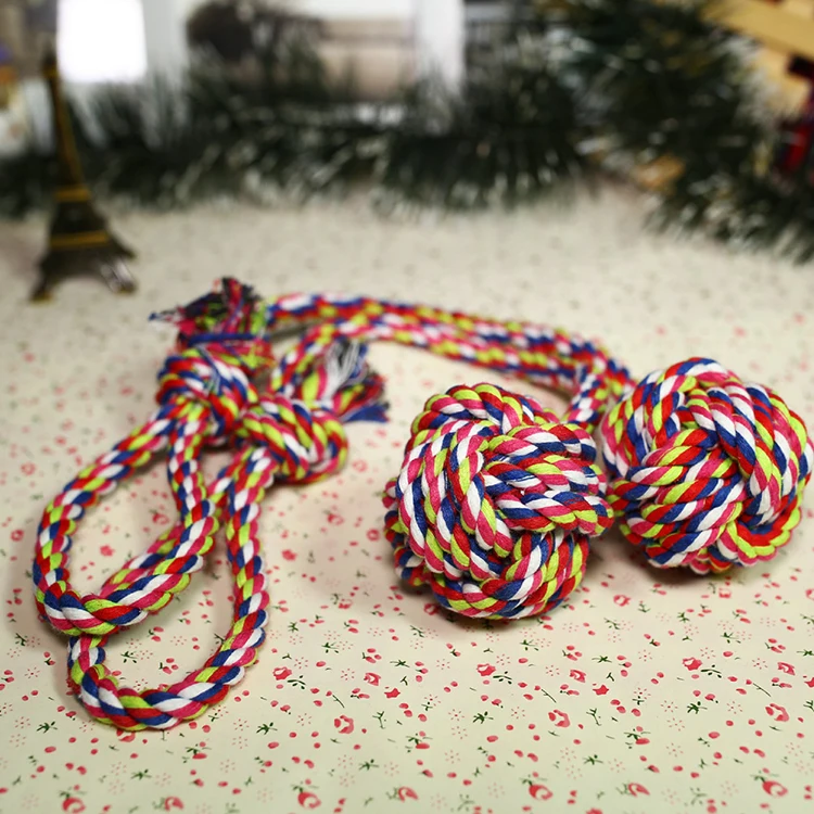 
Support sample custom Hand pull long tail interactive pet toy pet rope toy pet toy ball 