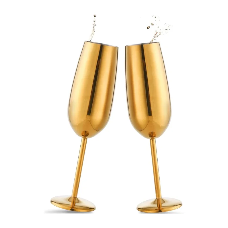 260ML rose gold Champagne glass 2 piece set with packing long handle suitable for swimming pool, beach, picnic, camping