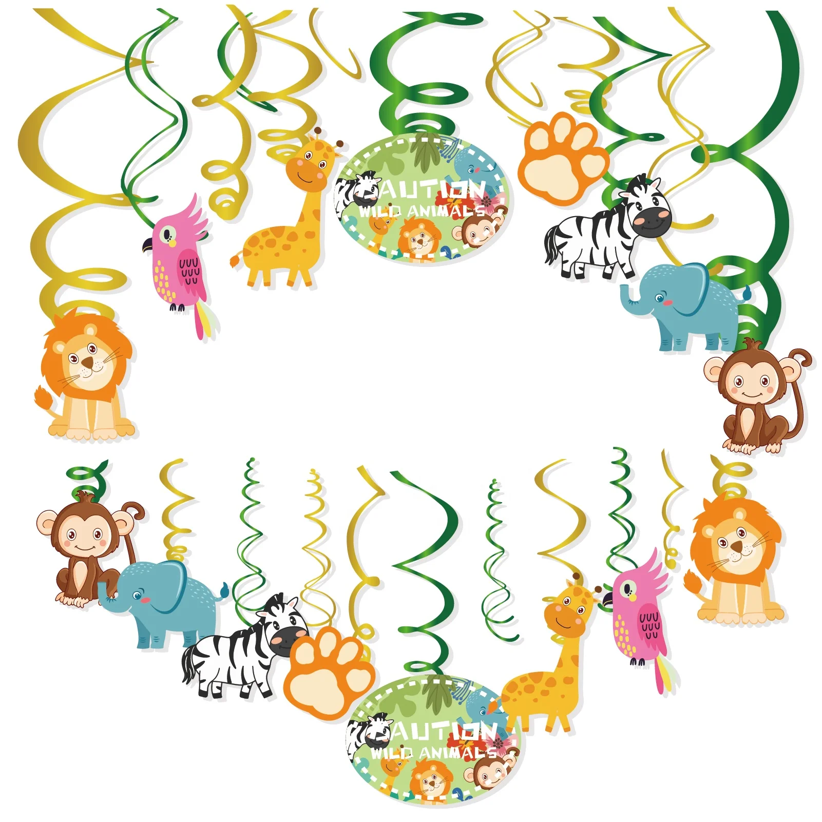 XL137 Jungle Animal Theme Party Decoration Cute Cartoon Hanging Foil Swirl Banner for Kid Birthday