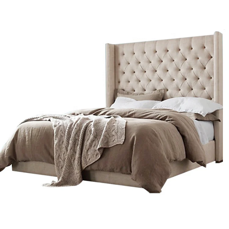 American luxury modern wooden soft lazy plywood upholstered high headboard double and chesterfield single size twin tufted bed
