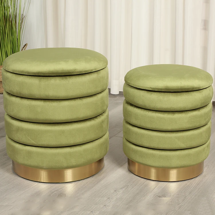 Victor round footstool bench makeup stool pouf with stainless steel base