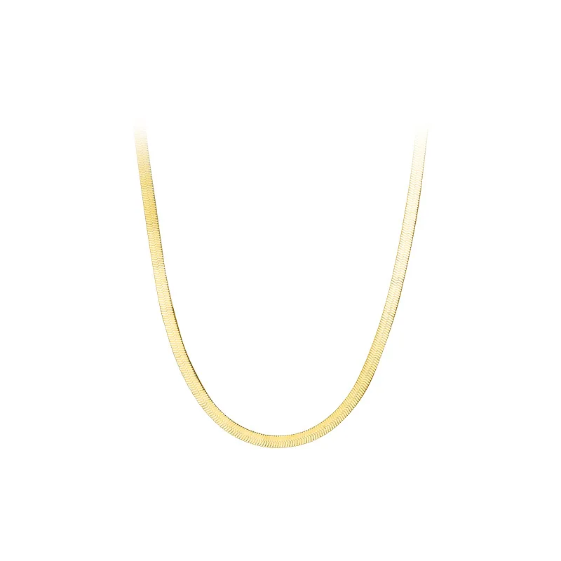 Fashion Multilayer Silver Necklace 925 Sterling Korean Flat Snake Bone Chain Necklace Choker Single Chain Gold Layering Necklace