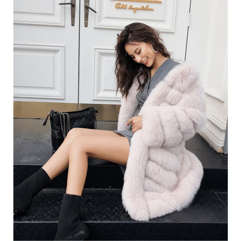 New Arrival Elegant Genuine Fox Fur Jacket Ladies Winter Fluffy Real Fur Coat Women Long