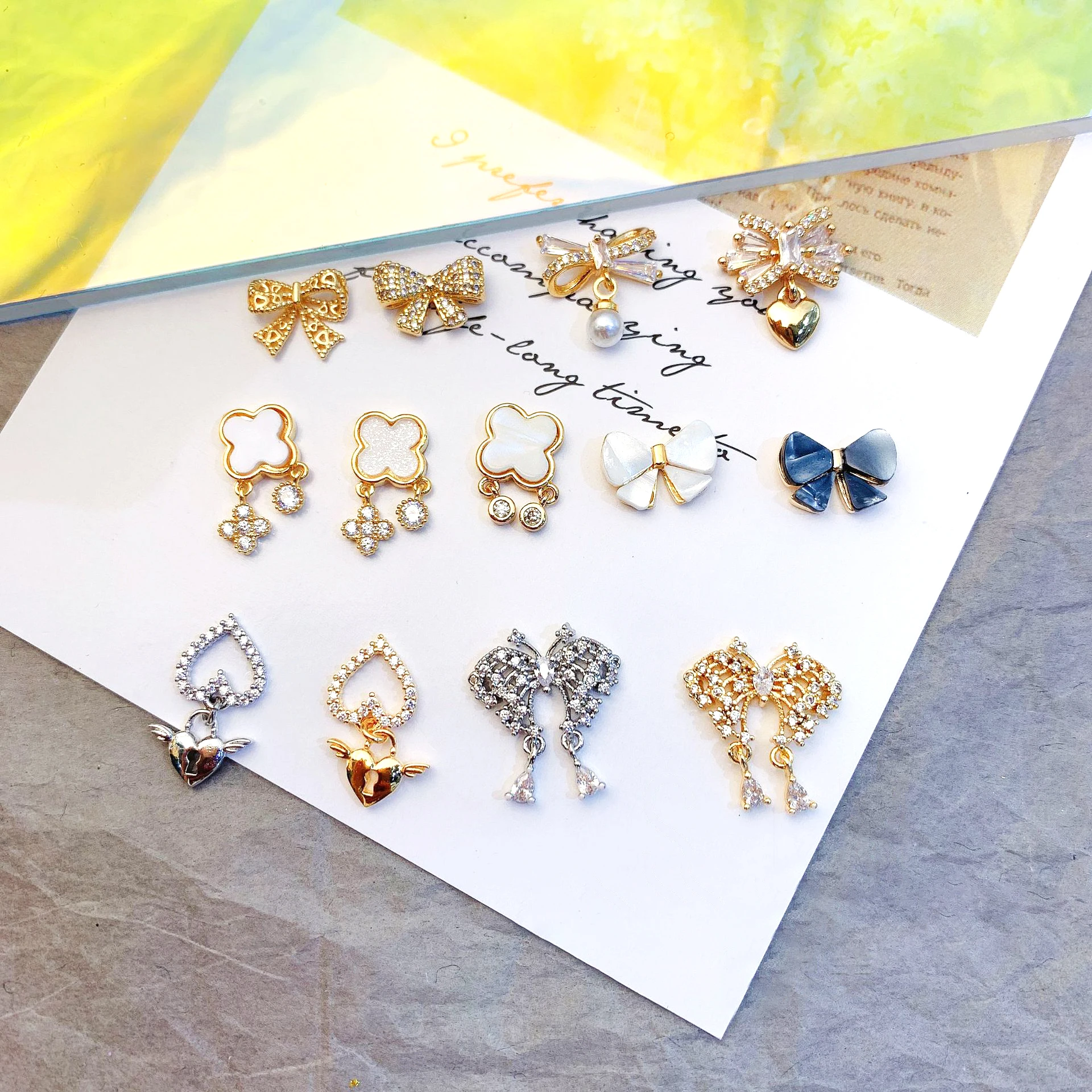 New LZ nail art color-preserving gold-plated bow tie nail jewelry zircon