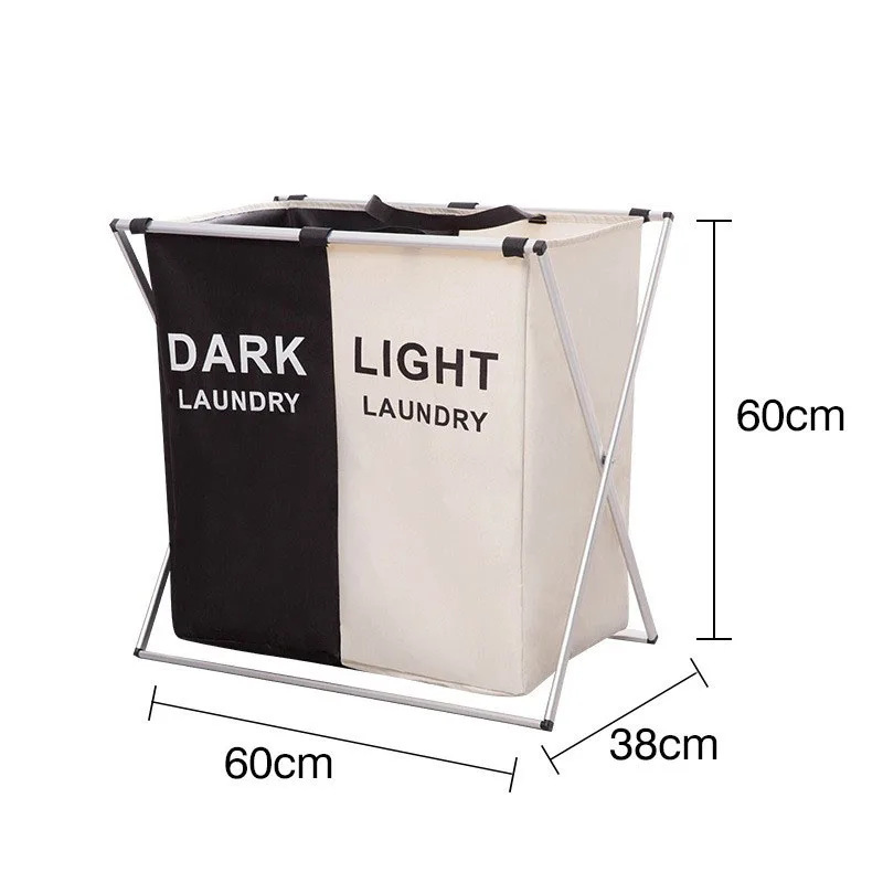 Foldable X Shape Dirty Laundry Basket Organizer 3 Grids Waterproof Cloth Storage Bag With Shelf