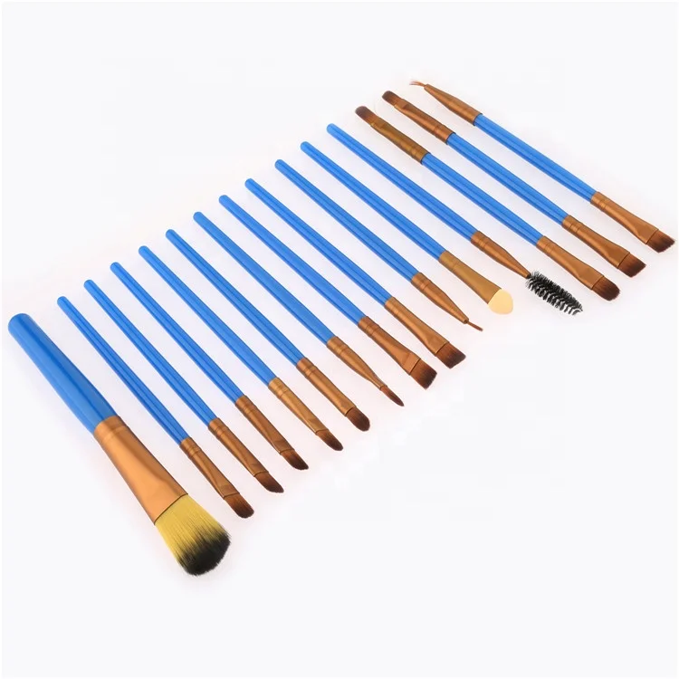 15 Pieces Purple Gold Aluminum Ferrule Makeup Brush Set With Custom Logo Private Label