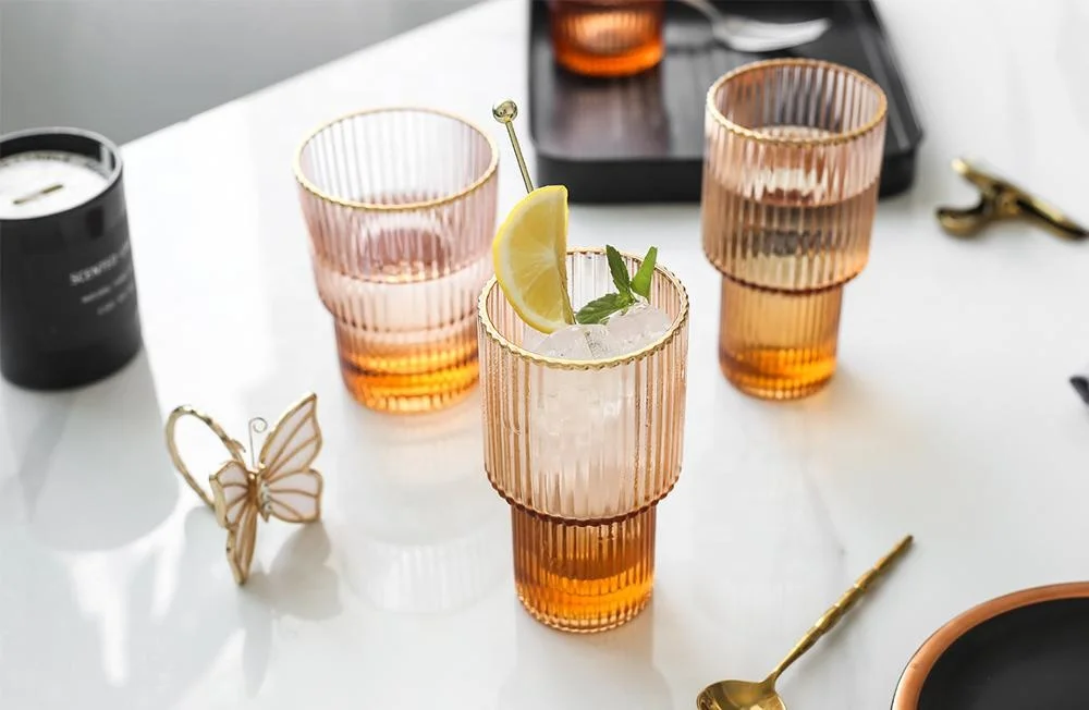 
Creative champagne vertical striped wine glass home high and low cup 