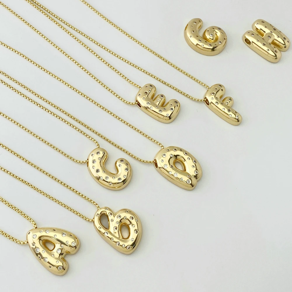 High Quality Copper Balloon Bubble Initial Letters 26 Alphabet Pendant Necklace Jewelry Charm Wholesale Accessories