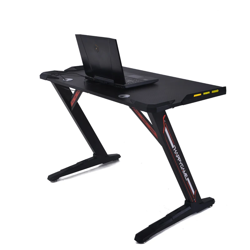 OS9901 ergonomic Z-shaped office PC computer desk with LED lights gaming desk