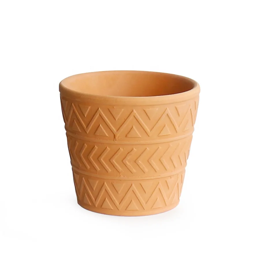 Wholesale Bulk 3 inch Round Terracotta Pot  Planter Pots Succulent Mini  Flower Pot with Embossed Design for Garden Home Decor