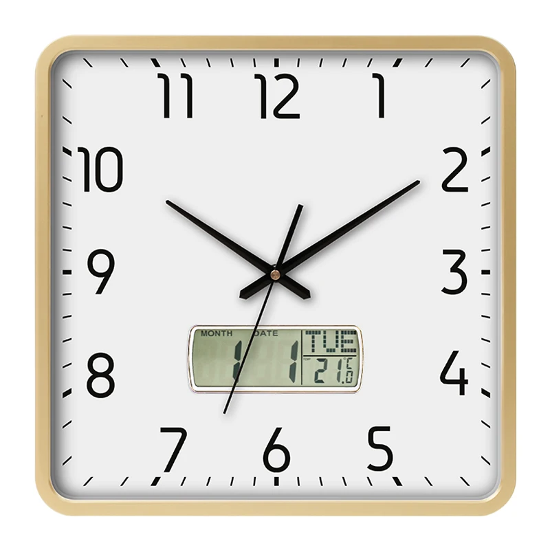 Quartz clock decorative plastic wall clock circular easy to read 14 inch aluminum wall clock with digital reading