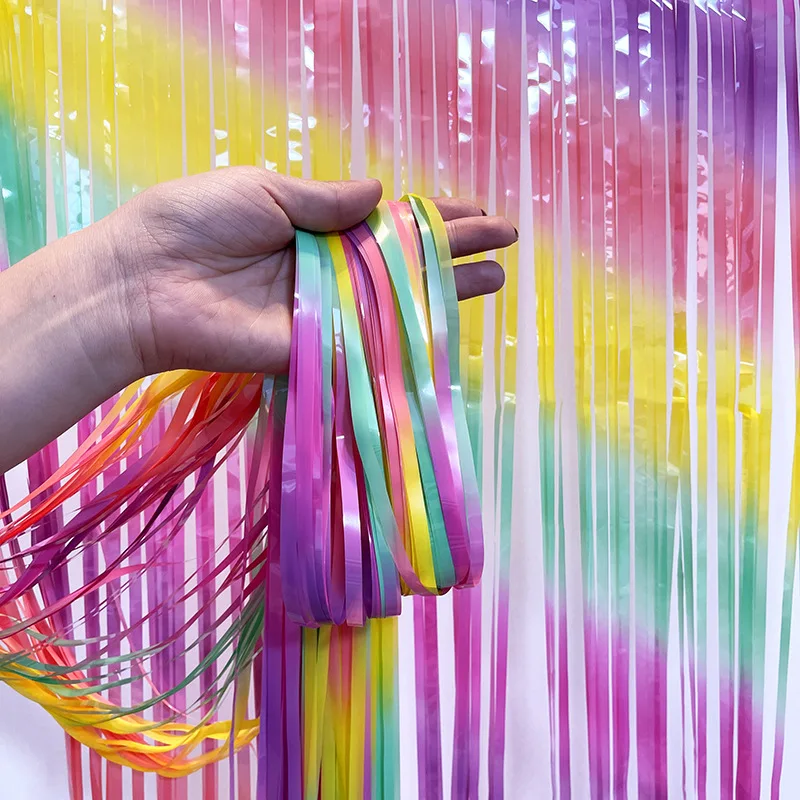 1x2m Gradient Rain Curtain Metallic Tinsel Foil Fringe Curtain Backdrop Party Backdrop Rain Curtain birthday Party Decorations