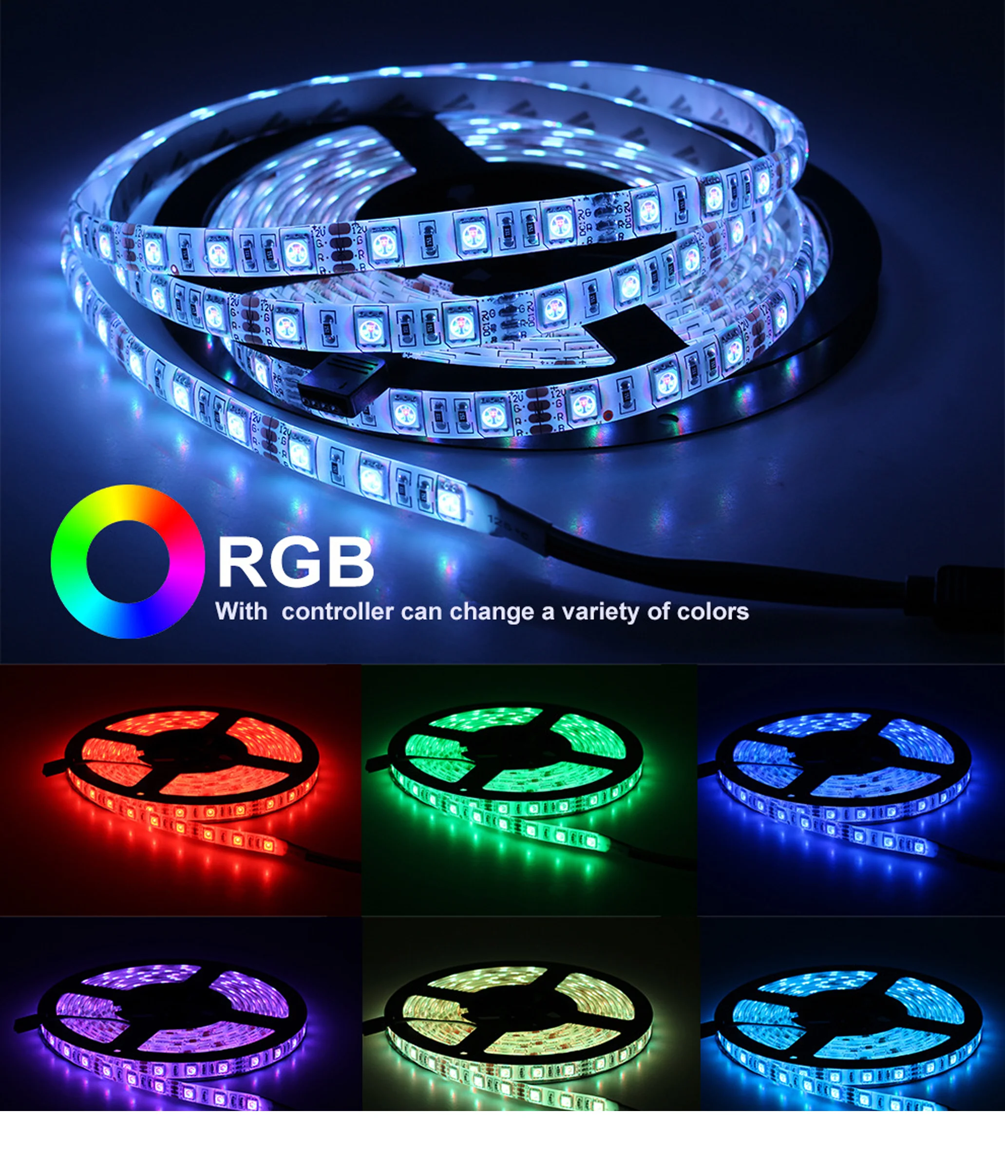 Гибкая светодиодная лента Rgb с Wi-Fi 5 м 5050 В постоянного тока водонепроницаемая перезаряжаемая Светодиодная