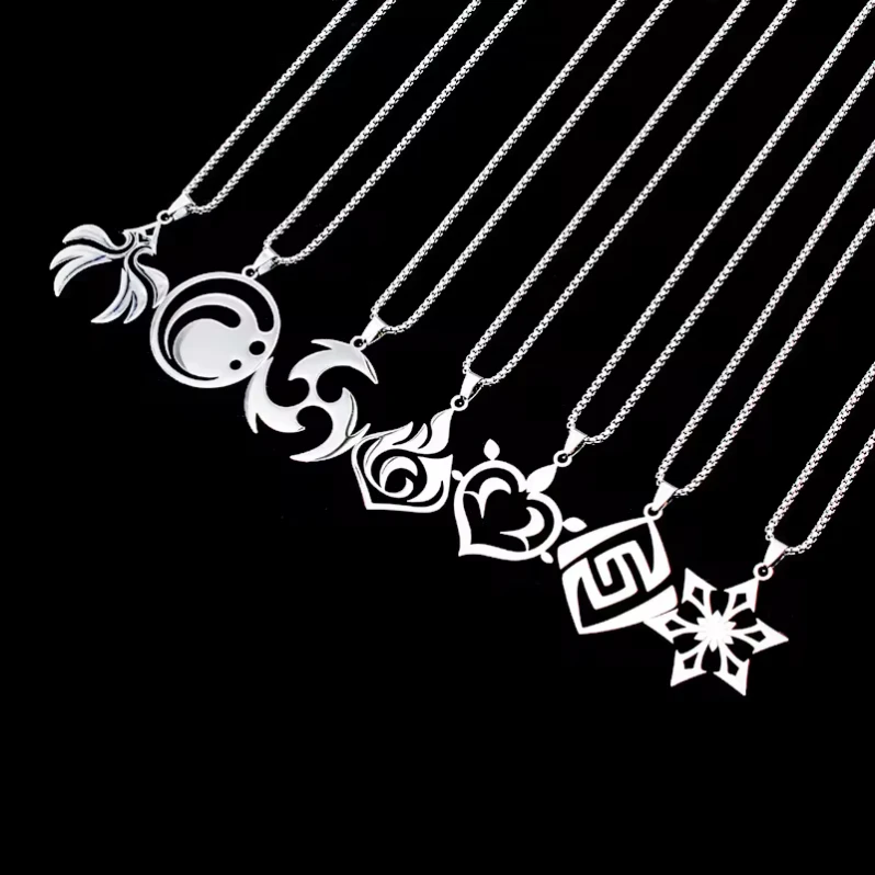 2024 New Fashion Anime Game Genshin Impact Stainless Steel Pendant Necklace Eye of God Element Necklaces