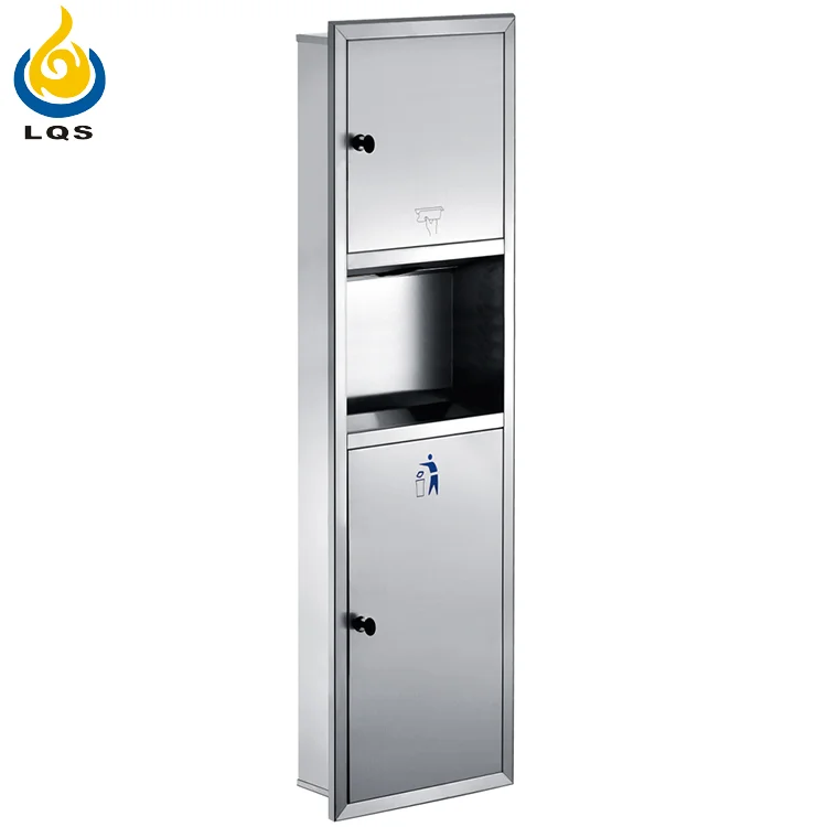 Factory bathroom toilet wall mounted recessed stainless steel 304 hand paper towel holder dispensers combination trash can