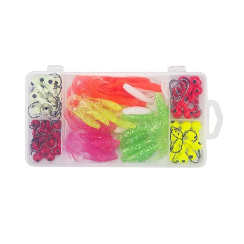 Grub Lures Jig Head Hooks Kit, Soft Plastic Tube Lure Curly Worm Bait Crappie Jigs and Swim baits Kits