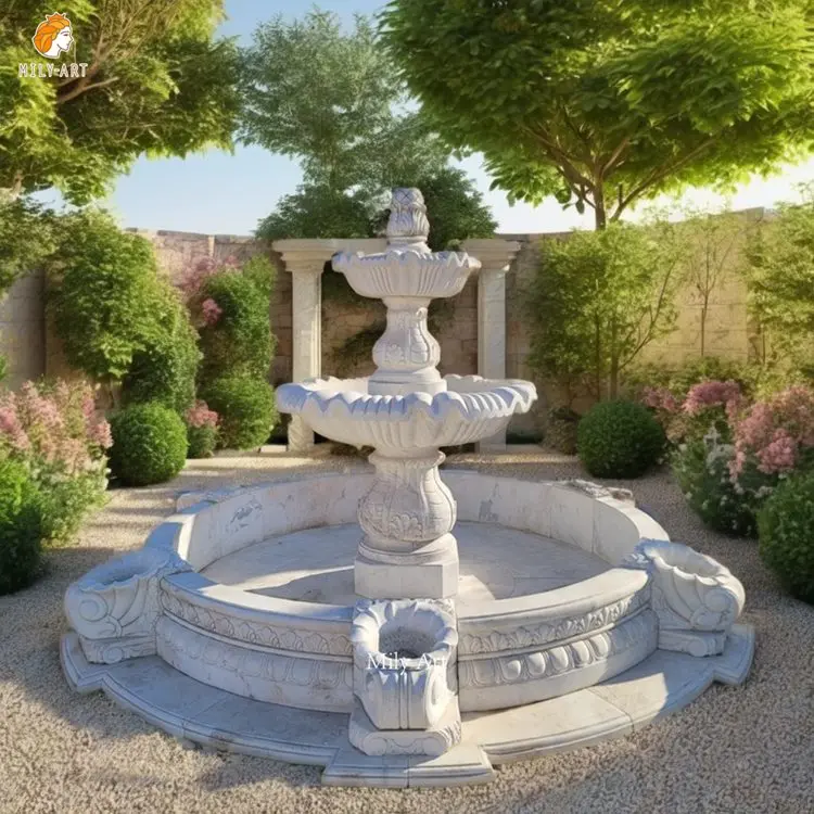 Wholesale European Style Acquarius Decoration White Natural Marble Water Fountain