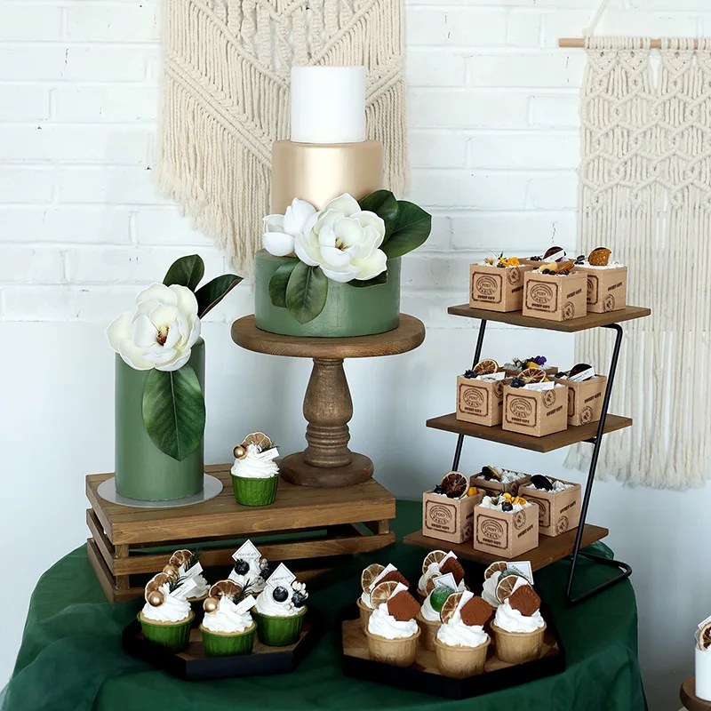 Sell Nordic style wedding dessert table wooden cake plate Mo ri wood cake stand tall snack acacia wood plate