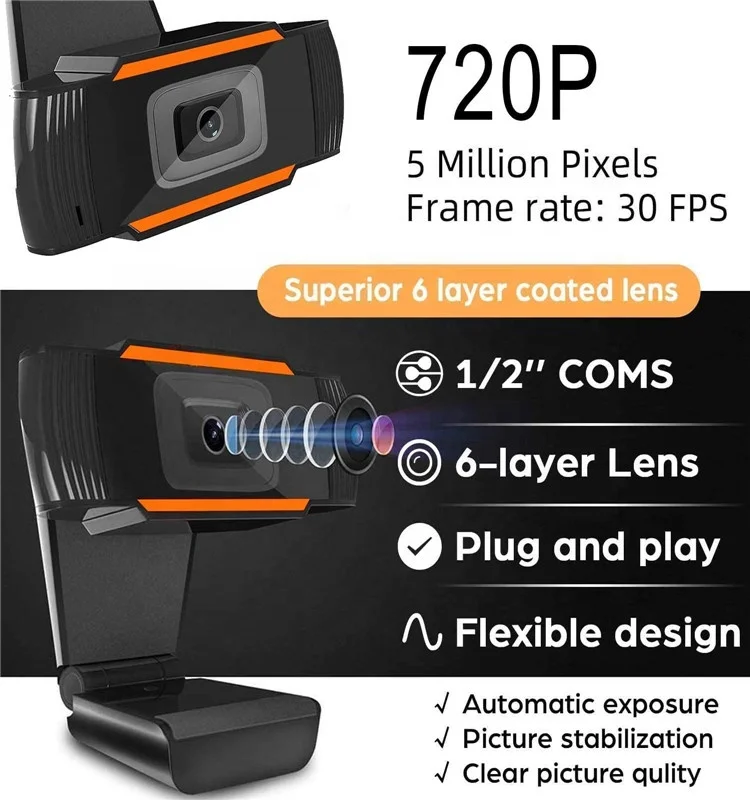 HD Webcam Suitable for Real-time Streaming Video Conferencing Online Learning Built-in Noise Reduction