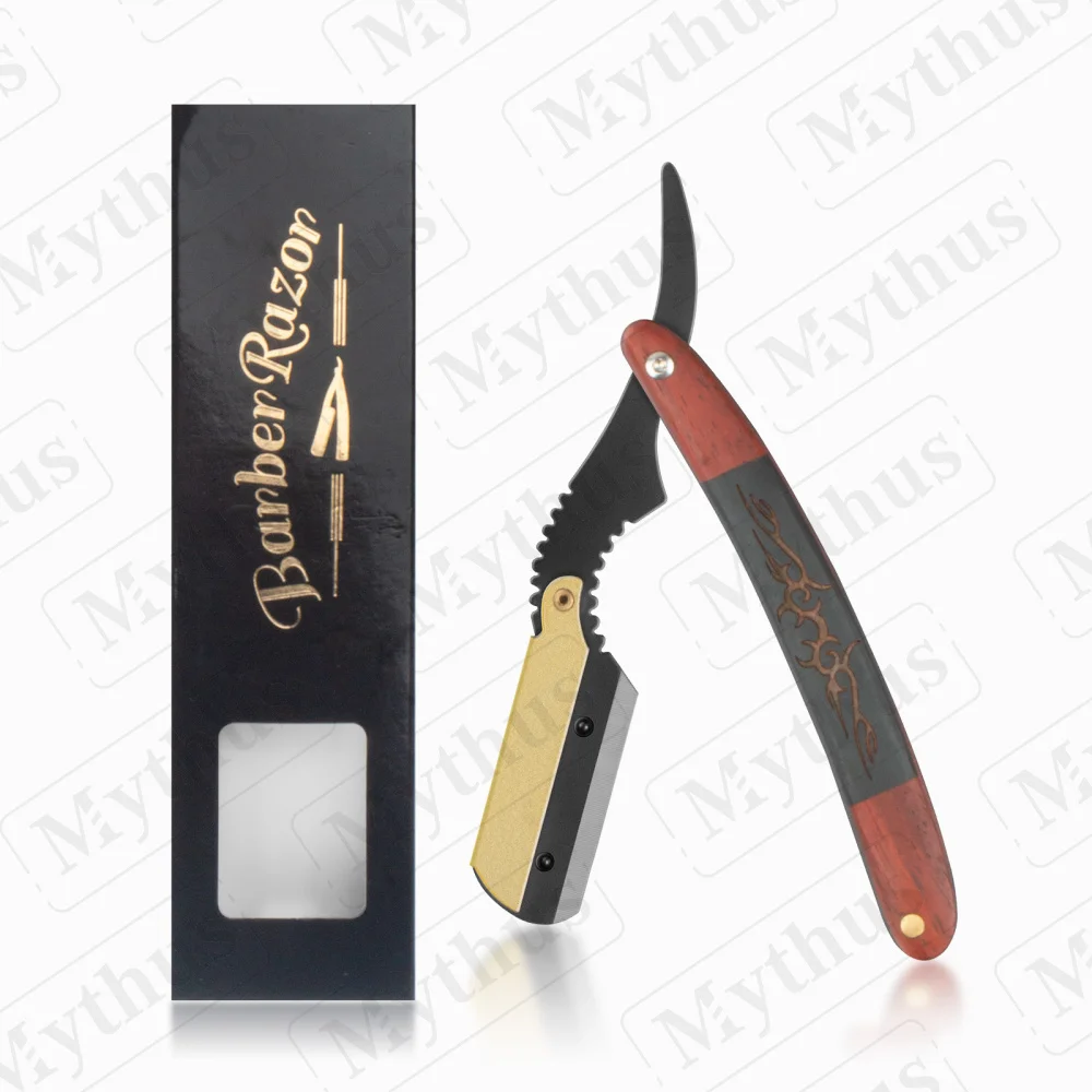 Mythus Classic Premium Stainless Steel Blade Holder Barber Razor Wooden Handle Hair Salon Straight Blade Razor