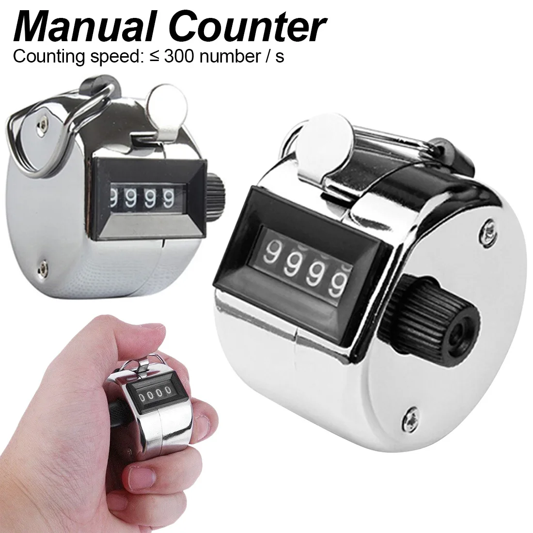 4 Digit Hand Tally Metal Counter Stainless Steel Mechanical Clicker with Finger Ring for Golf Training Aids Golf Accessory