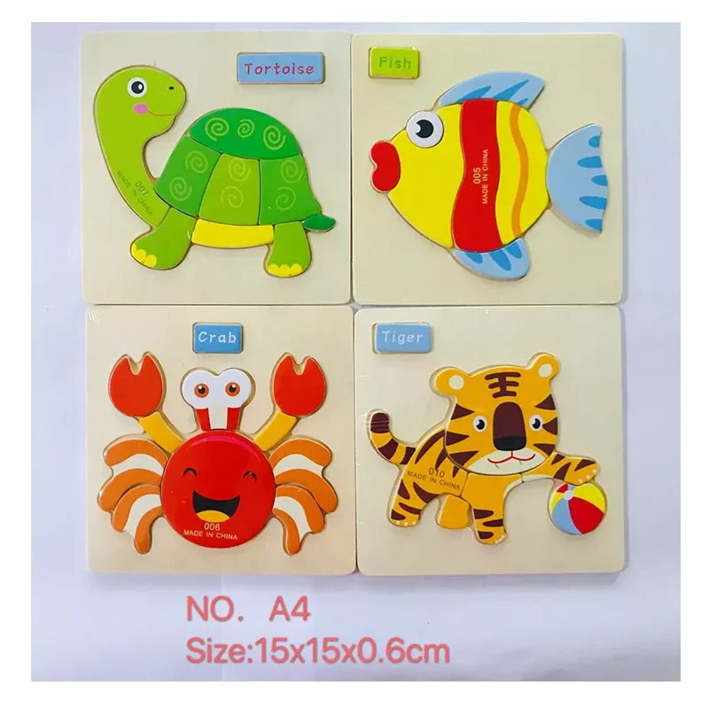 Toddler Children toys montessori early educational Sensory Toy Creative 3D Cartoon Animal Wooden Jigsaw Puzzle