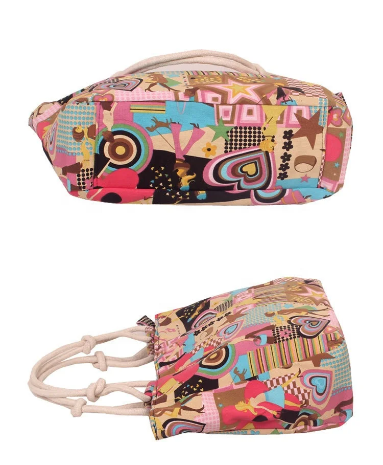 Women Tote Bag Canvas Handbag with Floral Printing Lady Japanese Casual Shopping Bag With Cotton Rope Handles  Drop Shipping