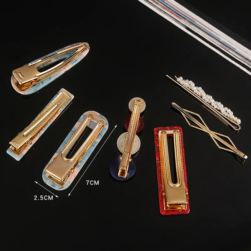 Hot Sale Acetate Hair Accessories Women Barrettes Gold Pins Geometric Square Candy Color Hairpins