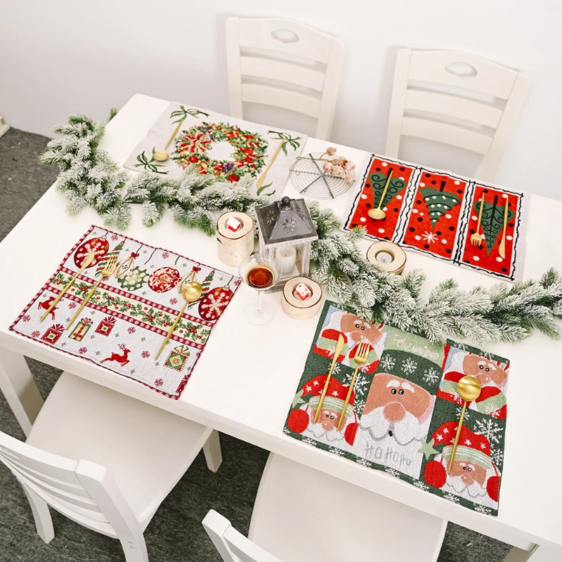 Christmas Knitted Table Placemats Festive Santa and Tree Patterns for Holiday Home Decoration