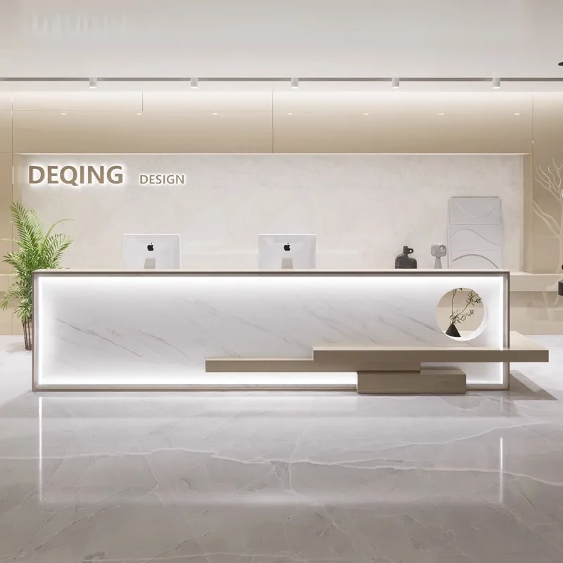 Luxury White Restaurant Reception Desk Salon Shop Cashier Simple Modern Counter Custom Reception Desk