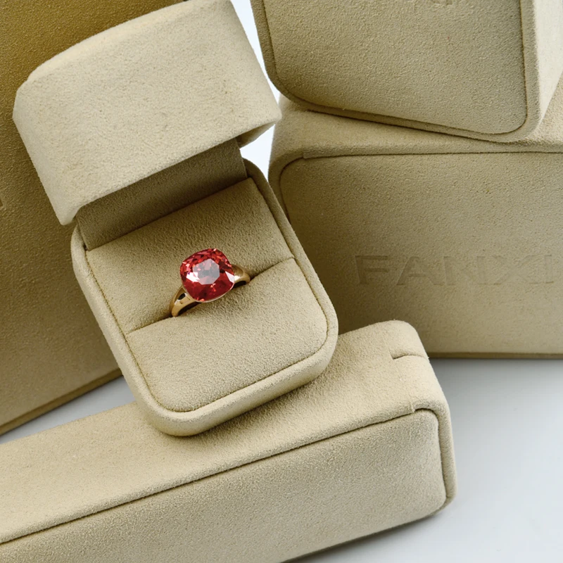 FANXI  Custom Logo Luxury Small Black Pink Soft Flannel Jewelry Box Gift Packaging Case Velvet Necklace Ring Boxes