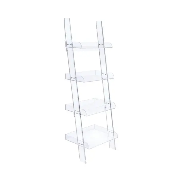 Durable Transparent Customized Ladder Bookshelf Acrylic Leaning Ladder Bookcase