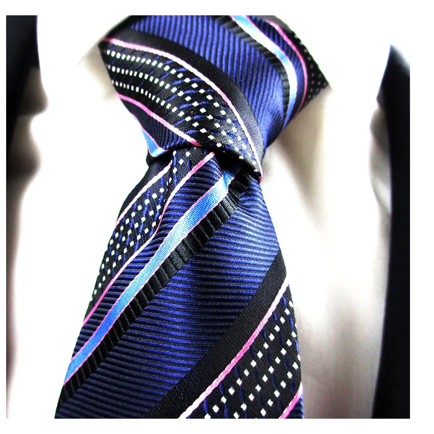 Chinese Factory Men Tie Causal Necktie Navy Pink Stripe White Lines Silk Polyester Business Suit Cravatas