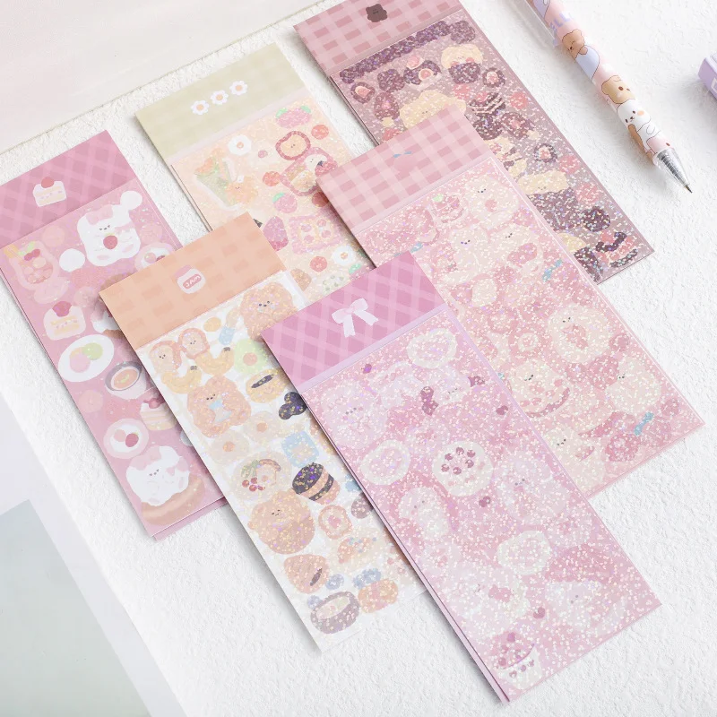 Custom Adhesive A4 A5 A6 Vinyl sticker label Kawaii Korean Rainbow Effect Glitter Kiss Cut Sticker Sheets Printing